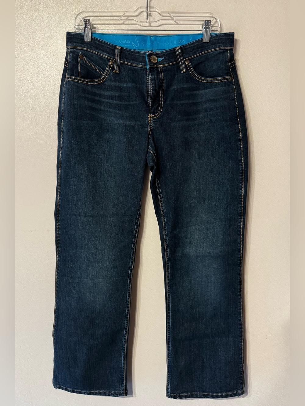 Wrangler Q-Baby Jeans Women’s 9/10 x 32 Bootcut Western Embroidered Dark Wash